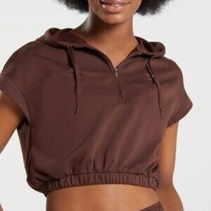 Gymshark Whitney Simmons Sleeveless Cropped Hoodie in Brown